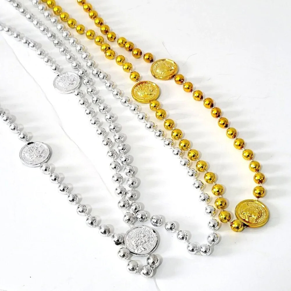 Mardi Gras Bacchus Beads Gold Silver 40" Specialty Necklace NOLA Throw